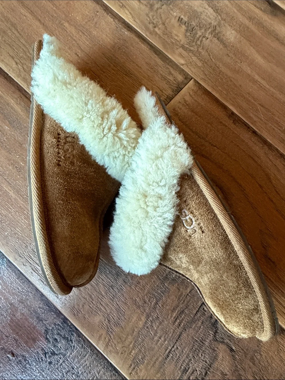 UGG Kids Chestnut & Cream Suede Shearling Clogs